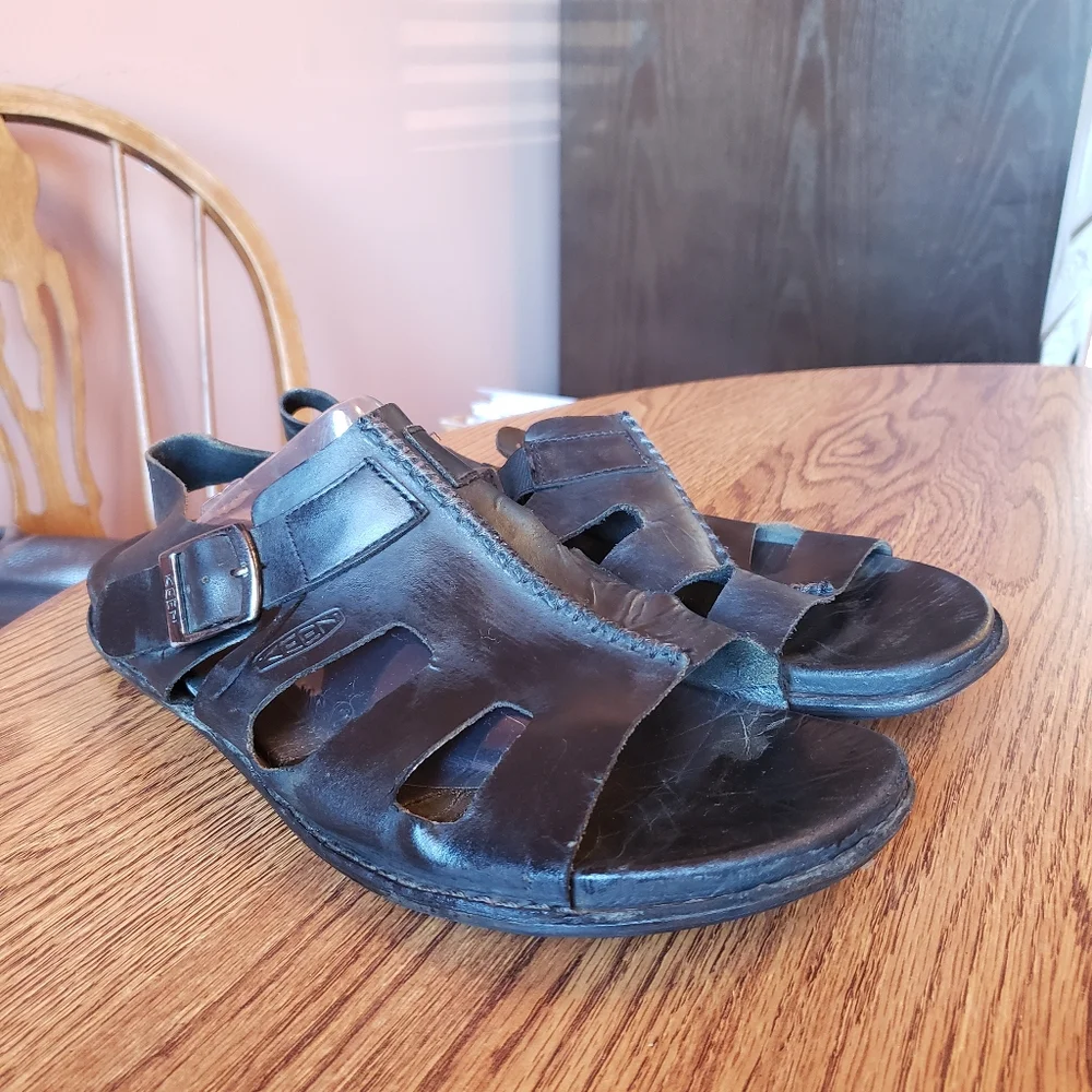 Keen Black Leather Fisherman Sandals Gladiator Comfort 10.5